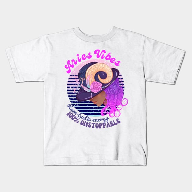 Funny Aries Zodiac Sign - Aries Vibes, Ramstastic Energy, 100% Unstoppable Kids T-Shirt by LittleAna